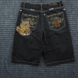 Brooklyn Express Denim Shorts Mens 40 Black Dragon Embroidered Y2K Streetwear